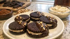 Tmavé slepované dortíčky s rumovo-ořechovým krémem: vánoční cukroví s čokoládou