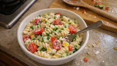 Lehký těstovinový salát s řeckým jogurtem a zeleninou – hotový za pár minut