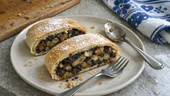 Jablečný závin s mákem z tvarohového těsta: vláčný, voňavý a krásně se krájí