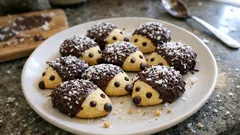 Vánoční ježci z křehkého těsta: roztomilé cukroví s čokoládou a kokosem