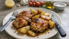 Kuřecí stehna s bramborem z jednoho plechu: jednoduchý oběd, který se vždy povede