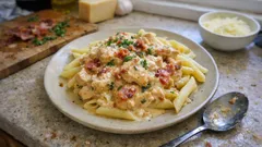 Kuřecí prsa v sýrovo-slaninové omáčce: hotovo na pánvi a bez zahušťování moukou