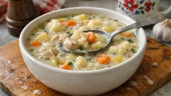 Poctivá zeleninová polévka s kuřecím masem a smetanou, která krásně zahřeje