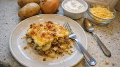 Krémové zapečené brambory s mletým masem: jednoduchý oběd z jednoho pekáče