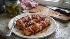 Šťavnaté kuřecí špízy z trouby se slaninou a zeleninou – jednoduchá večeře