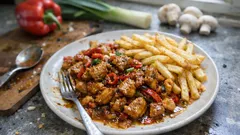 Pikantní kuřecí směs s hranolky: rychlý oběd, který nezklame