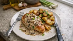 Kuřecí prsa na žampionech: poctivý domácí oběd s opečenými bramborami