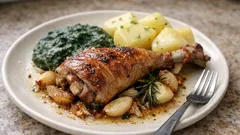 Krůtí stehno pečené na cibuli a česneku: domácí oběd, který zůstane šťavnatý