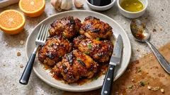 Pečená kuřecí stehna s pomerančem a medem: šťavnatá a krásně glazovaná