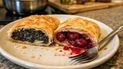 Makový závin s třešněmi z listového těsta: křupavý a šťavnatý za chvíli