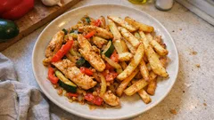 Minutková kuřecí směs se zeleninou a křupavé hranolky z trouby – hotovo za chvíli