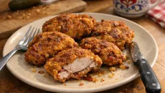 Obrácené řízky v hořčičném těstíčku: křupavé na povrchu, šťavnaté uvnitř