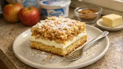 Jablečný koláč s tvarohovo-vanilkovým krémem – křehký, šťavnatý a rychlý