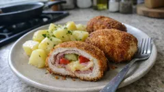 Kuřecí závitky se šunkou a sýrem: nejdřív na pánvi, pak do trouby